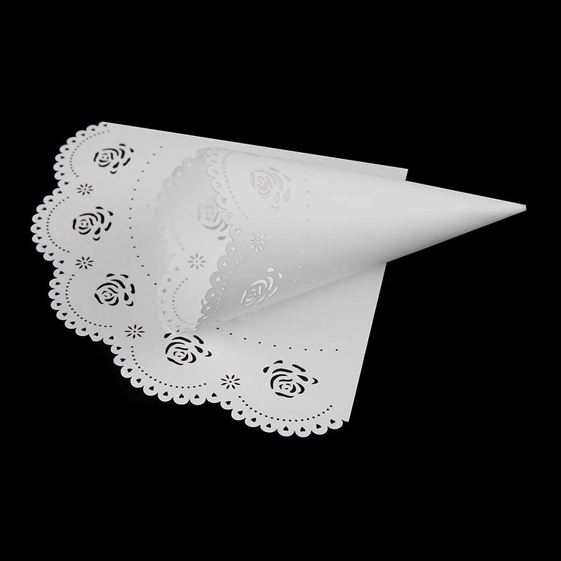 Teemico 50 Pcs Wedding Confetti Cones White Paper Tapers Hollow Print Cone for Party Petal Small Bouquet White Paper Cones for Candy Buffet - Image 5